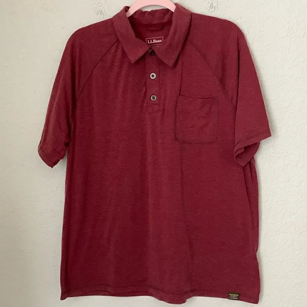 L.L.Bean Polo Shirt Men’s Maroon Collared Short Sleeve Logo Size L-Reg